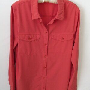 Eddie Bauer coral poly button front long sleeve Classic Fit shirt *Sz M*